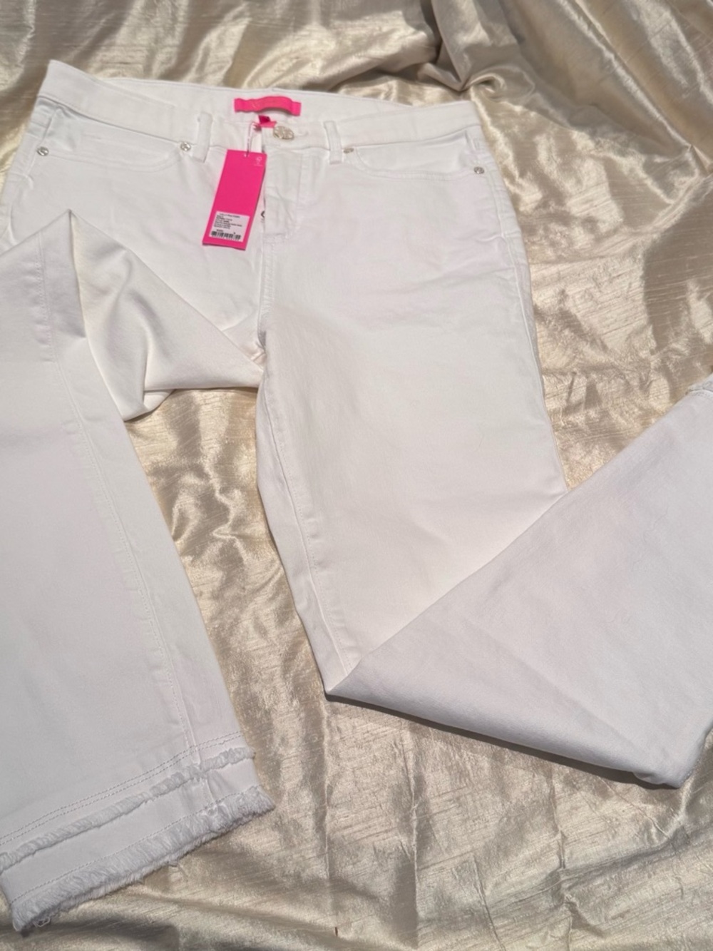 NWT Lilly Pulitzer White High-Rise Jeans with Fringe Cuff